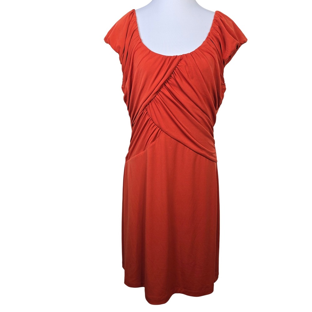 Allen B by Allen Schwartz Burnt Orange Ruched Cap Sleeve Sheath Dress Medium